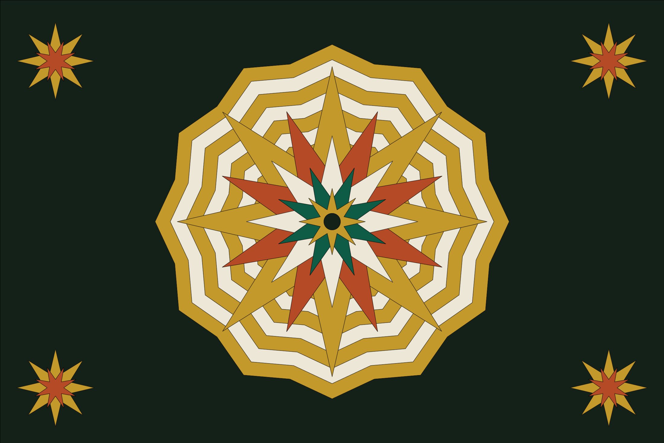 Rosace de plafond marocaine en entrelacs géométriques, étoile centrale à huit branches.