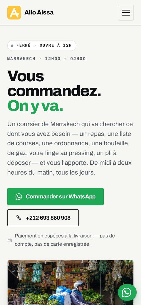 La même page de alloaissa.com sur téléphone