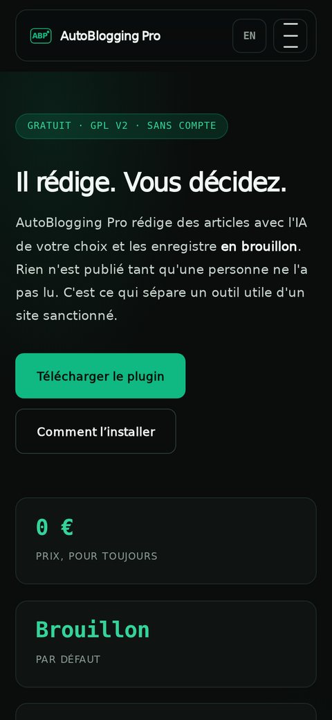 La même page de autobloggingpro.com sur téléphone