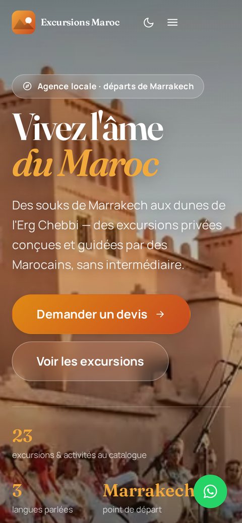 La même page de excursions-maroc.com sur téléphone