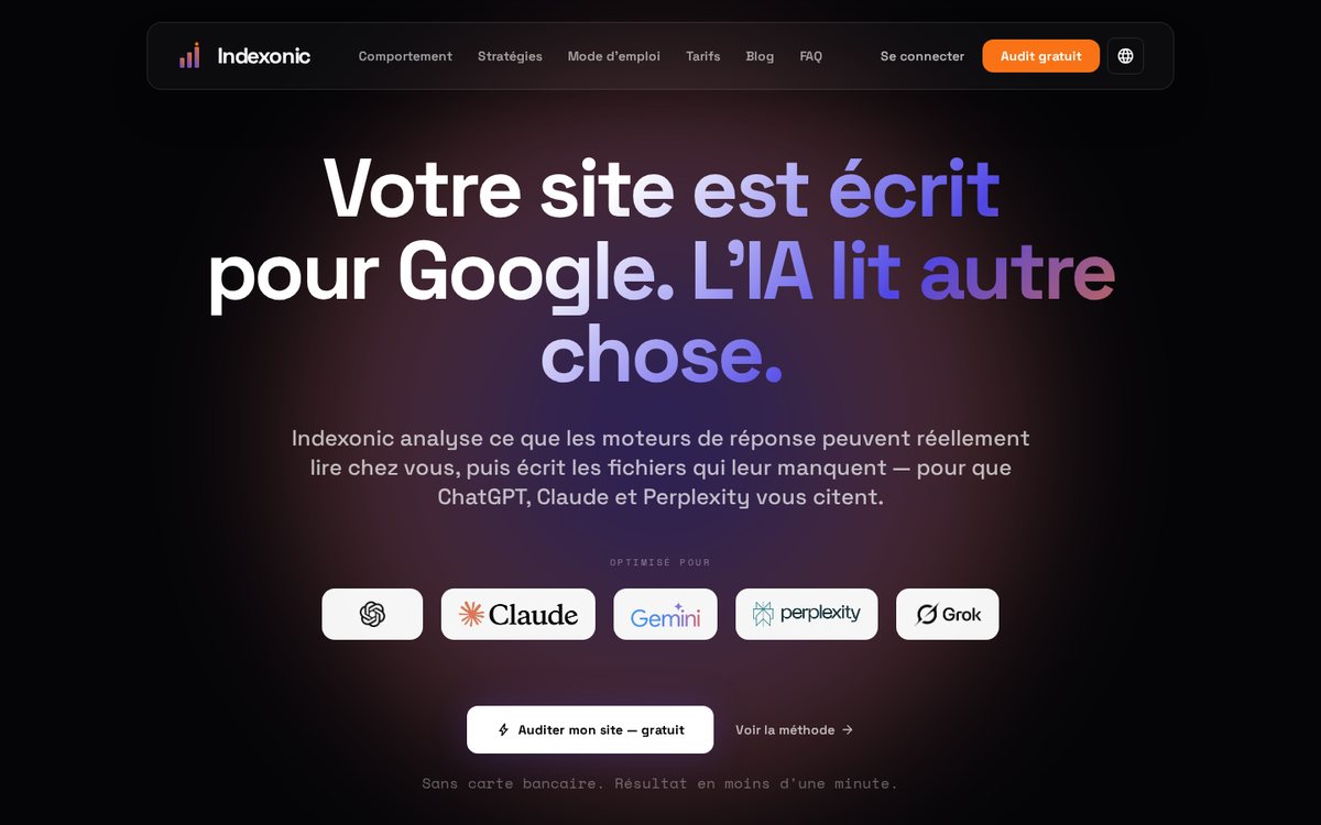 Page d'accueil de indexonic.com sur ordinateur, capture du site en ligne