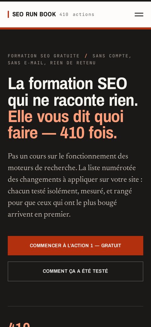 La même page de seorunbook.com sur téléphone